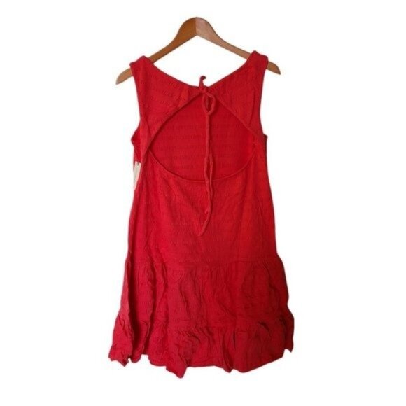 Anthropologie Flounced Open-Back Mini Dress Teaberry Coral L Large NWT Texturize - Picture 10 of 14